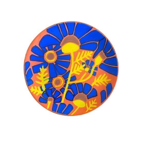 Hand painted Trinket tray abstract colors orange blue floral - Picture 4 of 5